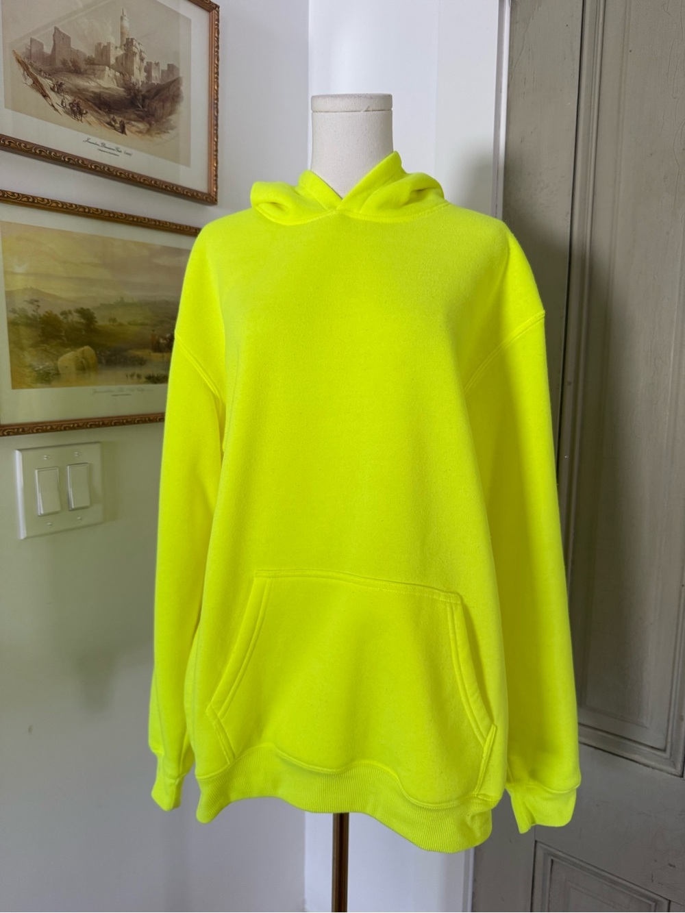 Mens High Visibility Neon Yellow Hoodie Sweatshirt & Beanie Set